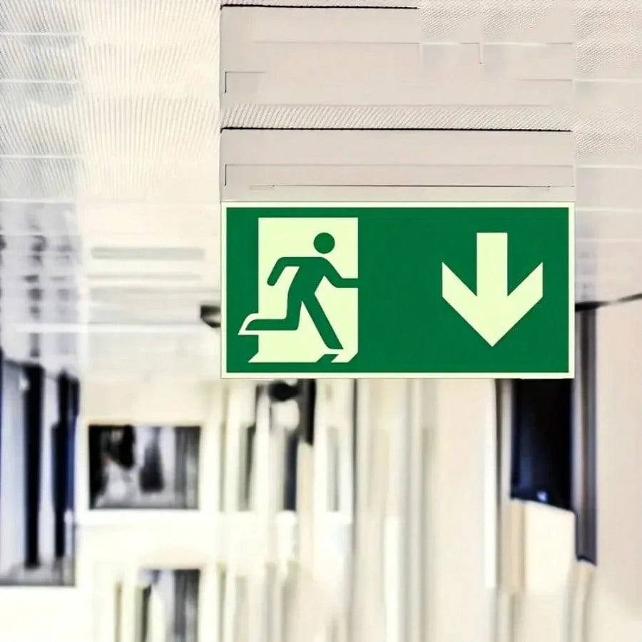 1pc Glow-In-The-Dark Emergency Exit Signs- Durable PE Material, Green Border & White Arrow, Fire & Evacuation Indicators For Workshops, Offices, Public Spaces, Workshop Safety Equipment|Luminous Sign