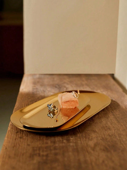 1pc Gold Luxurious Metal Storage Tray Jewelry Display Tray Home Decoration Serving Plate Craft For Table Organizer Oval (7in/8.7in/10.2in)