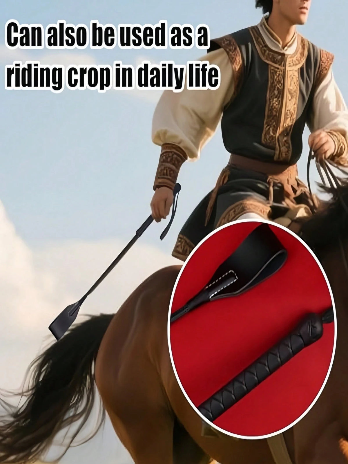 1pc High Quality Genuine Leather Whip- 50cm/19.68inch, Suitable For Equestrian Training And Riding Accessories, Training Artifact