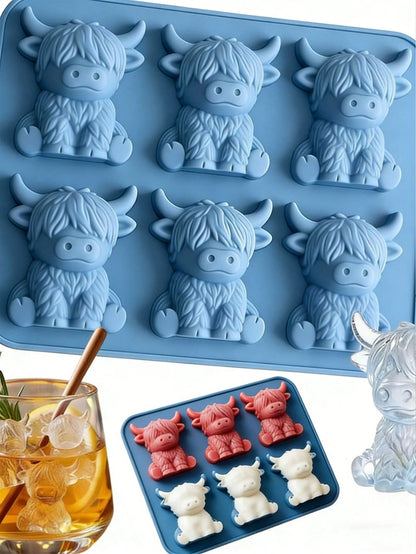 1pc Highland Cow Silicone Ice Cube Tray, 3D Cute Cow Shaped Silicone Ice Mold, Suitable For Whiskey, Cocktails And Baking, Silicone Mold Also Suitable For Easter And Holiday Decorations, Party Supplie