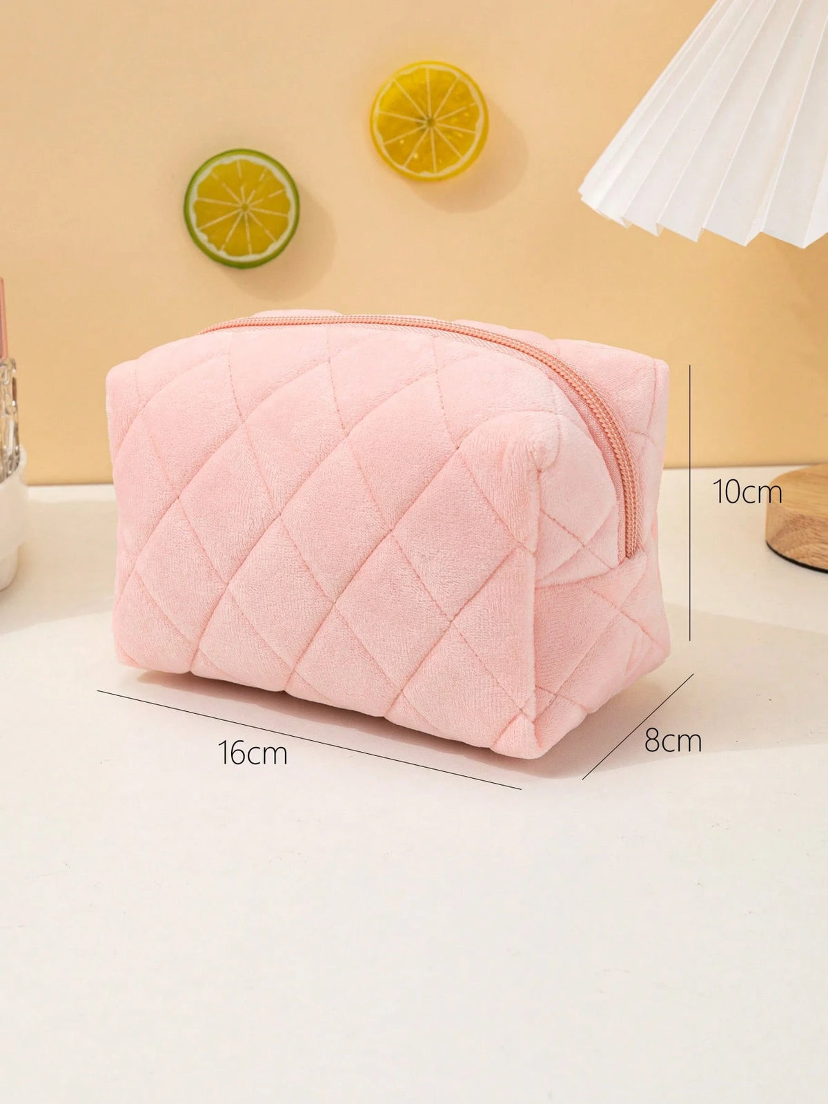 1pc Large Capacity Polyester Fabric Soft Quilted Cloud Rhombus Cosmetic Storage Bag, Pencil Case For Students, Eyebrow Pencil, Eyeshadow Palette, Makeup Brush Storage, Travel, Home, All-Season, Unisex