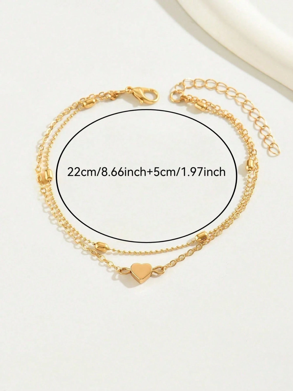 1pc Layered Minimalist Heart Chain Anklet (Handmade Chain Cut To Size, Adjustable Pearl Number And Crystal Size)