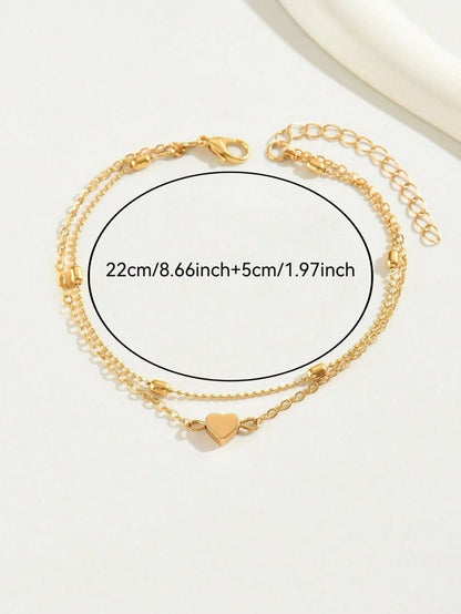 1pc Layered Minimalist Heart Chain Anklet (Handmade Chain Cut To Size, Adjustable Pearl Number And Crystal Size)