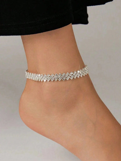 1pc Luxury Stainless Steel Anklet, Embellished Design, Suitable For Women's Daily Or Party Wear, Also Can Be Given As A Gift