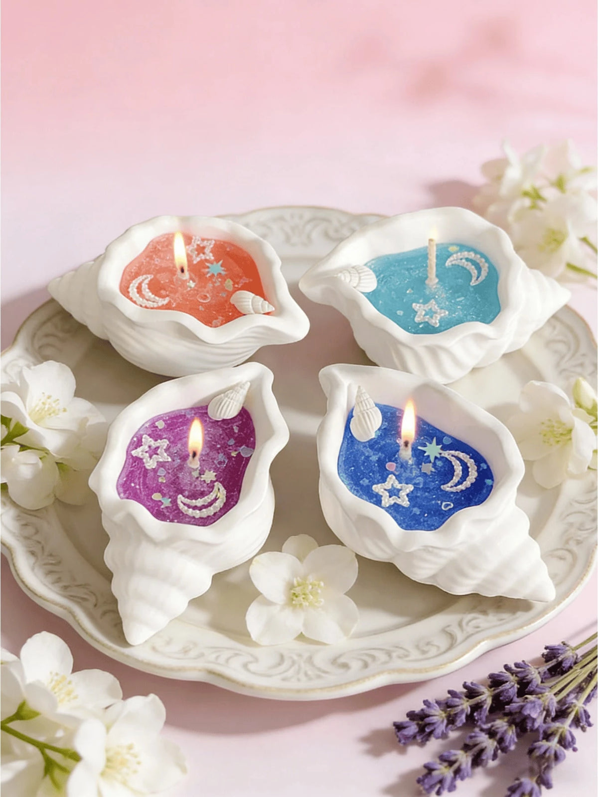 1pc Ocean Style Seashell Conch Jelly Aromatherapy Candle, Transparent Sea Blue Wax Body With Seashell, Starfish And Fine Sand Decor, Soft Candlelight And Fresh Coastal Atmosphere When Lit, Like Being