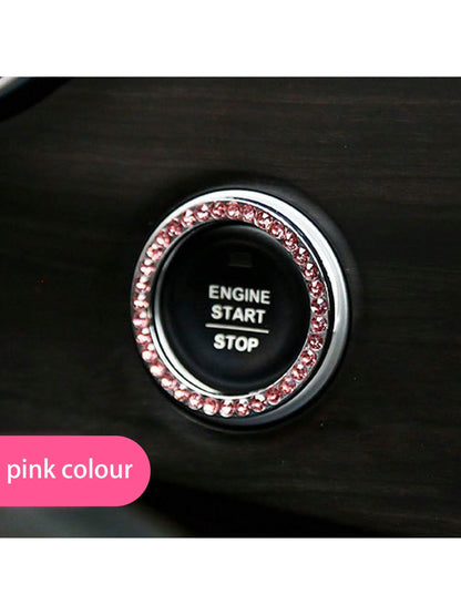 1pc One-Touch Start Button Decorative Ring, Handmade Rhinestone Inlaid, Butterfly Crystal Glass Faux Diamond Ring, Pink/Royal Blue