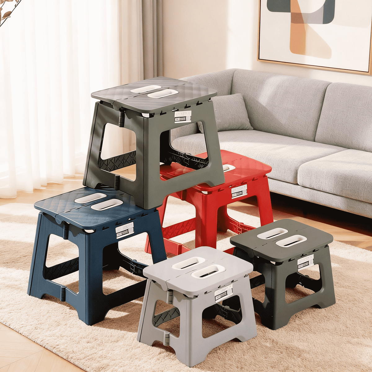 1PC Portable Multifunctional Folding Stool, Height 8.7-10 Inches, High Load-Bearing Folding Steps, Classic Style Outdoor Folding Stool, Portable Handheld Plastic Folding Stool- Compact, No Assembly R