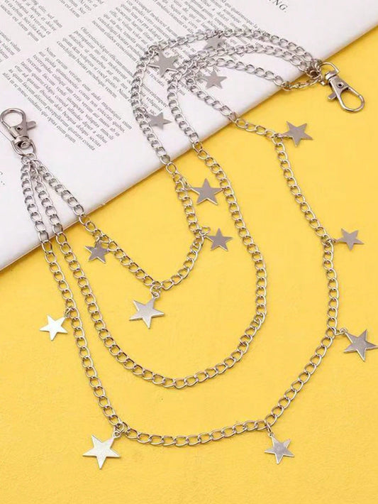 1pc Punk Style Fashion Waist Chain, Double Layer Pants Chain, Versatile Metal Double Layer Chain For Backpack, Necklace, Skirt, Hip Hop Accessories Summer, School Fall, Autumn, Halloween