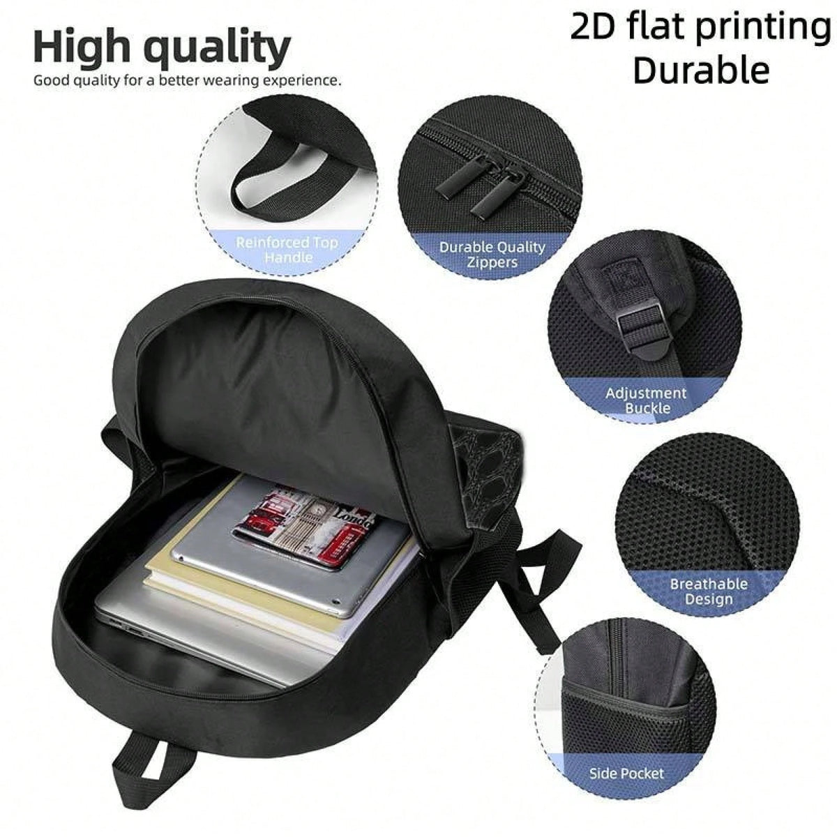 1pc Shark Tooth & Crown Print Backpack- Lightweight Large Capacity Bookbag With Adjustable Straps, Travel Bag Suitable For,, Commuting, Outdoor- Stylish Crown Accent & Shark Mouth