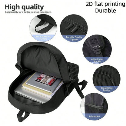 1pc Shark Tooth & Crown Print Backpack- Lightweight Large Capacity Bookbag With Adjustable Straps, Travel Bag Suitable For,, Commuting, Outdoor- Stylish Crown Accent & Shark Mouth