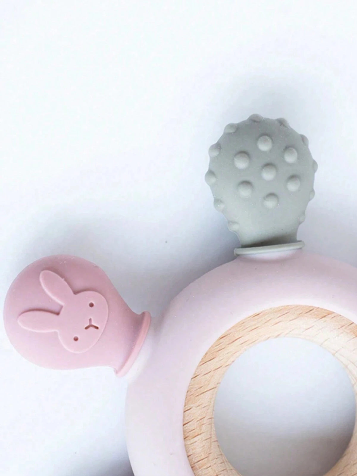1PC Silicone Baby Teethers Rudder Shape Wooden Teether Ring Touch Training Newborn Chew Toy Children's Dental Care Teething Toys