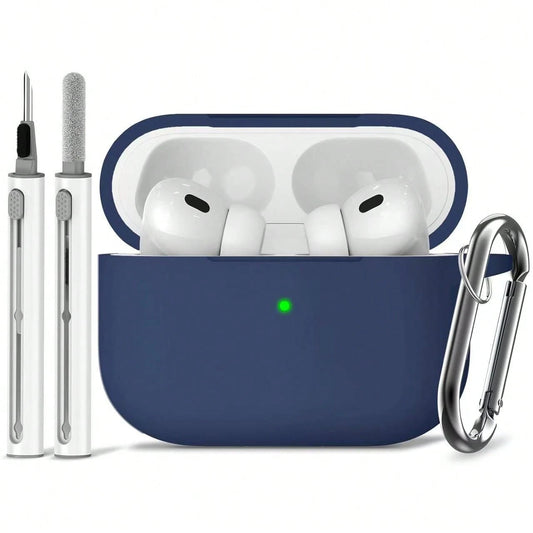 1pc Solid Color Silicone Protective Case With Carabiner Strap And Cleaning Brush
