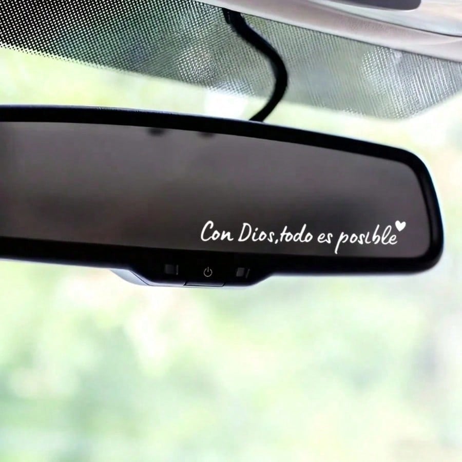 1pc Spanish Car Rearview Mirror Sticker With "Con Dios Todo Es Posible" (Everything Is Possible With God) Text, Waterproof Christian Car Decor Sticker, Suitable For Car Rearview Mirror, Water Bottle
