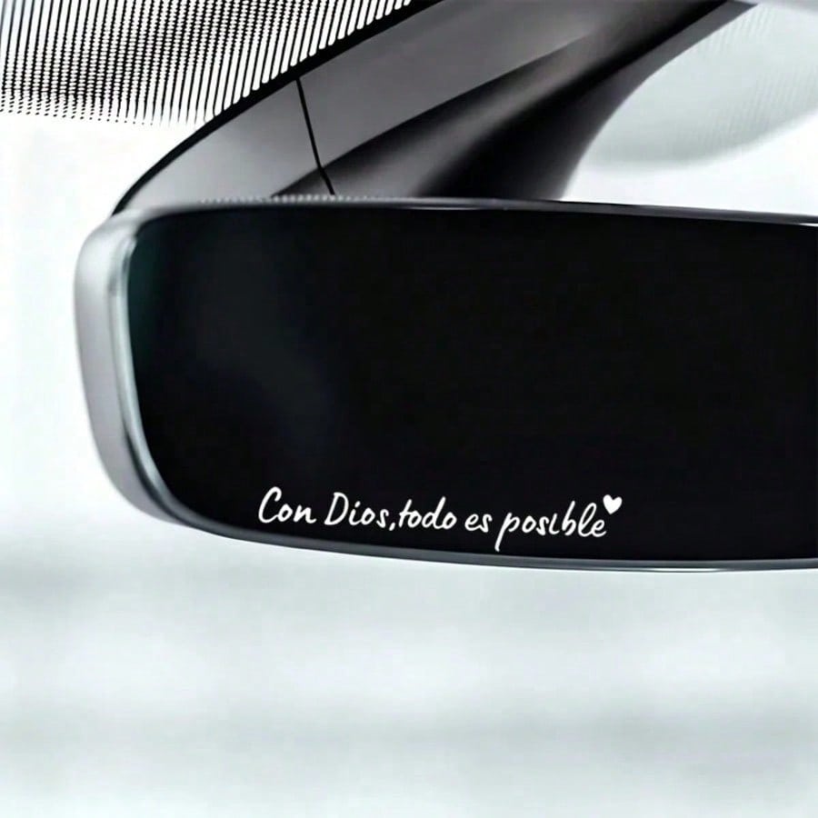 1pc Spanish Car Rearview Mirror Sticker With "Con Dios Todo Es Posible" (Everything Is Possible With God) Text, Waterproof Christian Car Decor Sticker, Suitable For Car Rearview Mirror, Water Bottle