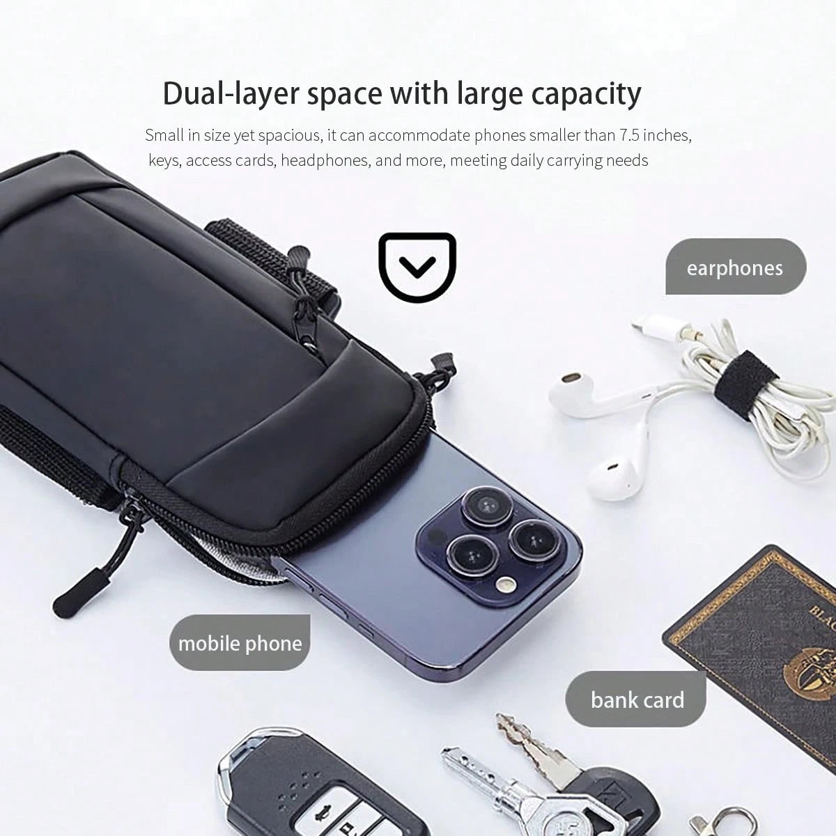 1pc Sports Waterproof Arm Bag, Solid Color Polyester Fiber, Zipper Closure, Universal, Suitable For Running, Hiking, Fitness- Adjustable Wrist Strap Phone Pouch