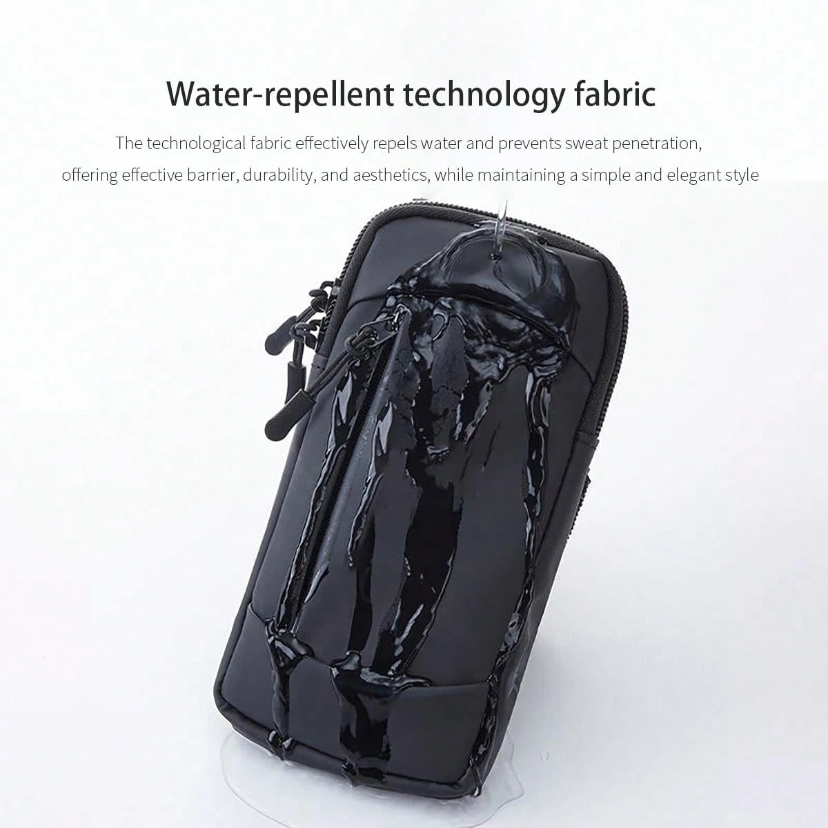 1pc Sports Waterproof Arm Bag, Solid Color Polyester Fiber, Zipper Closure, Universal, Suitable For Running, Hiking, Fitness- Adjustable Wrist Strap Phone Pouch