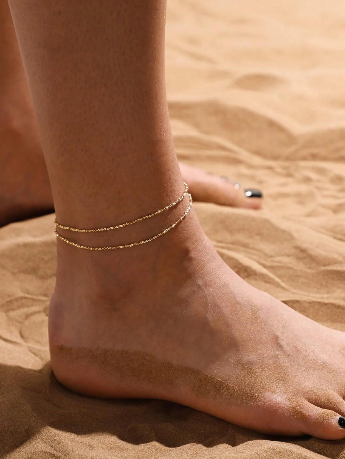1pc Stainless Steel Double-Layered Stacked Anklet, Bohemian Beach Style Foot Chain, Ideal Gift For Women Valentine's Day Accessories