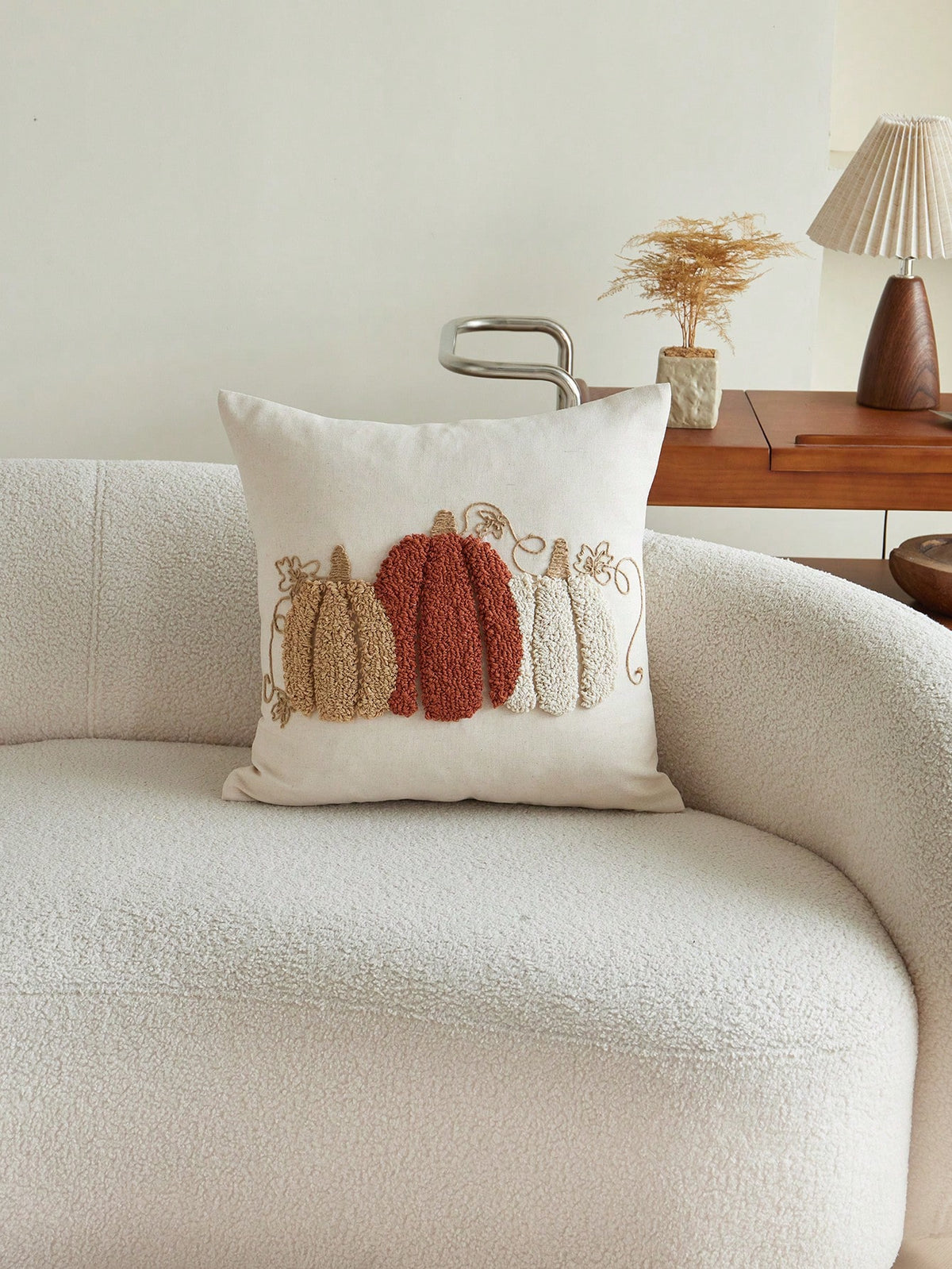 1pc Thanksgiving Pumpkin Rope Circle Flannel Embroidered Throw Pillow Cover, Suitable For Indoor Decor, Harvest Festival Decorative Pillow Cover, Pillow Insert Not Included