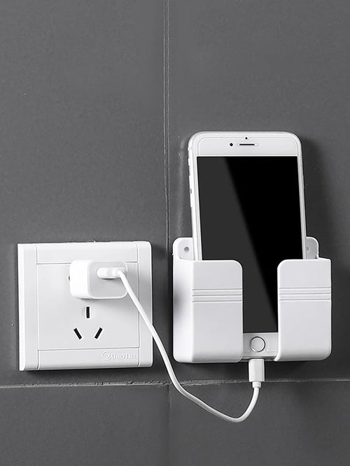 1pc Wall Mount Mobile Phone Charging Rack, Creative Multifunction Remote Control Storage Box, Bedside Container Rack For Charging Room Decor