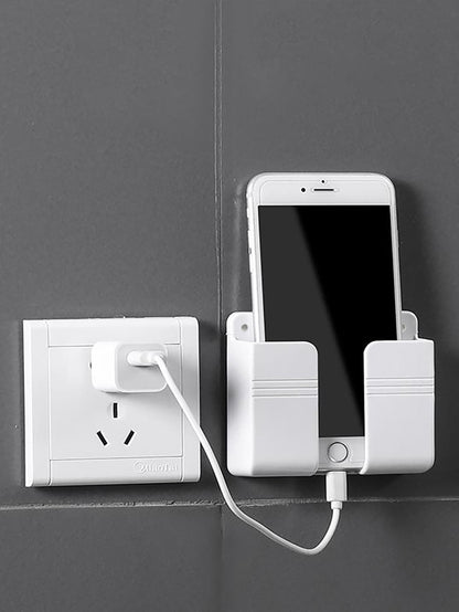 1pc Wall Mount Mobile Phone Charging Rack, Creative Multifunction Remote Control Storage Box, Bedside Container Rack For Charging Room Decor