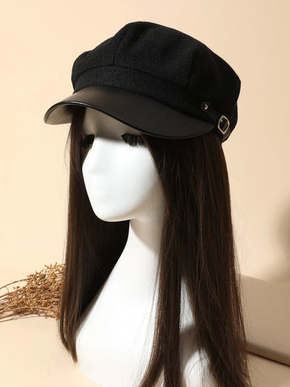 1pc Women Buckle Decor Baker Boy Cap