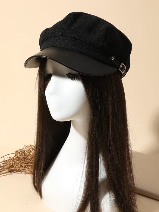 1pc Women Buckle Decor Baker Boy Cap
