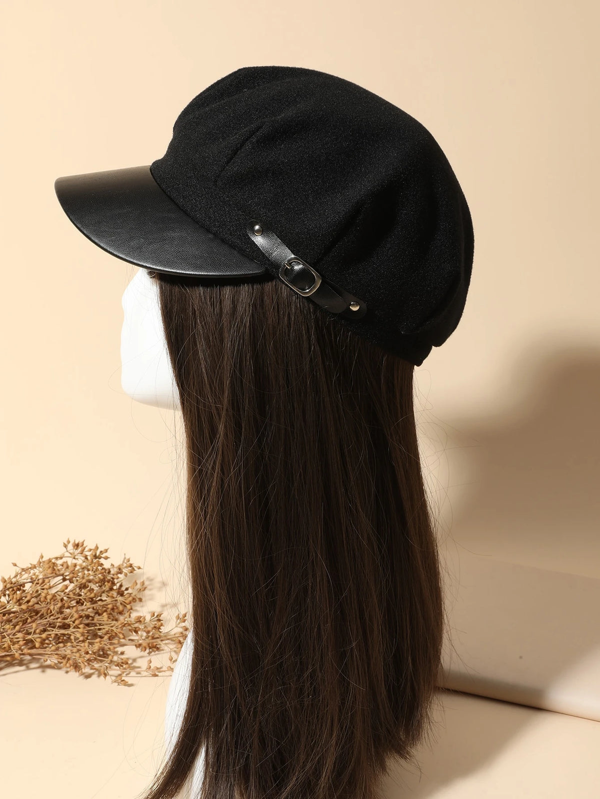 1pc Women Buckle Decor Baker Boy Cap