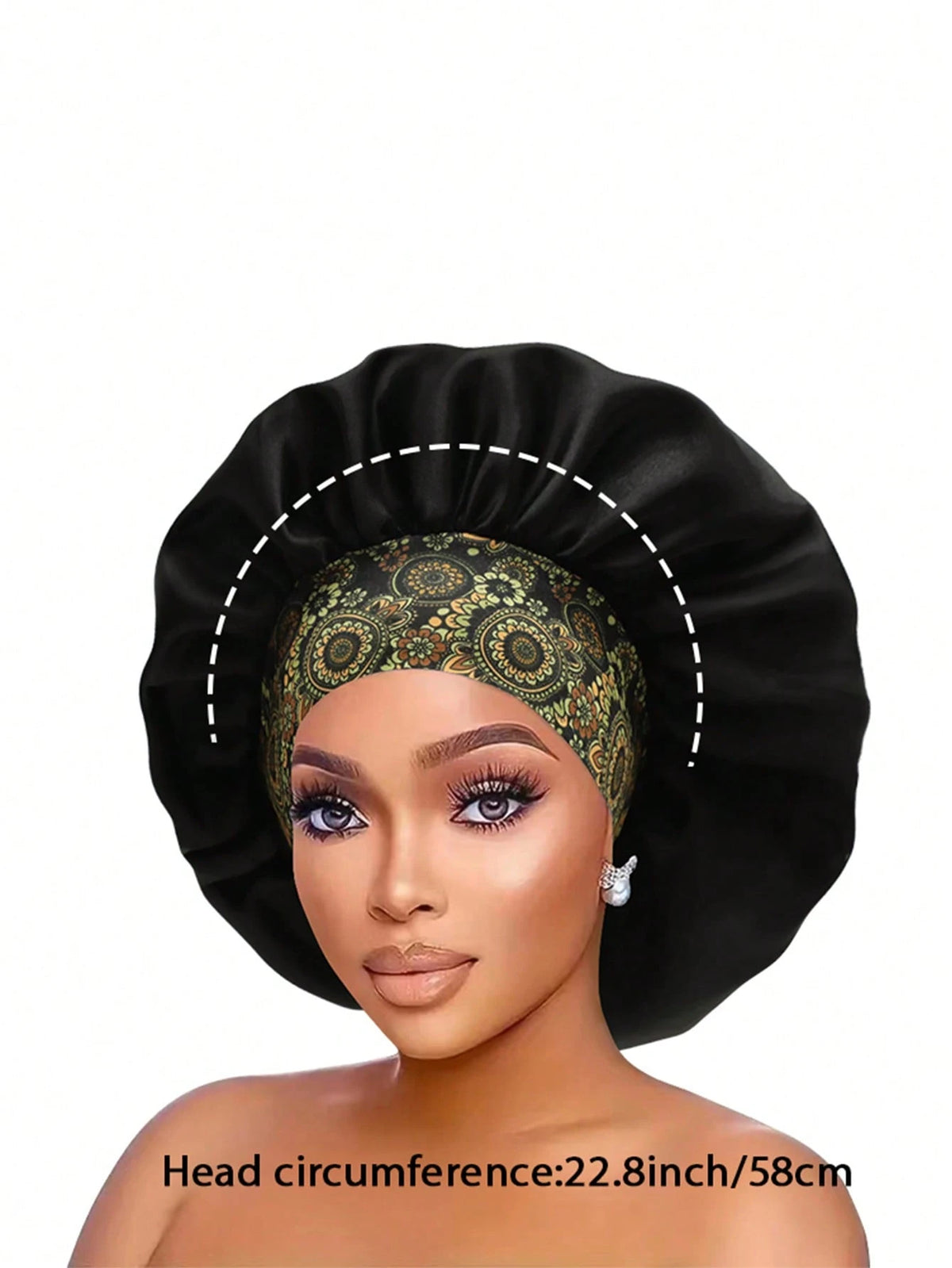1pc Women Floral Print Wide Band Satin Bonnet, Soft Sleep Cap Hair Care Night Hat For Curly Hair Braids Natural Hair,Beach,Travel
