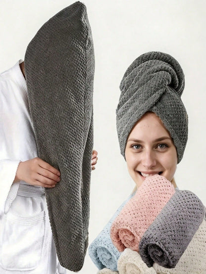 1pc Women's Absorbent Quick-Drying Pineapple Texture Shower Cap, Super Soft Fiber Hair Towel Wrap, Simple Solid Color Bathroom Shower Cap, High Absorbency Hair Drying Towel For Curly Hair, Bathroom Ac