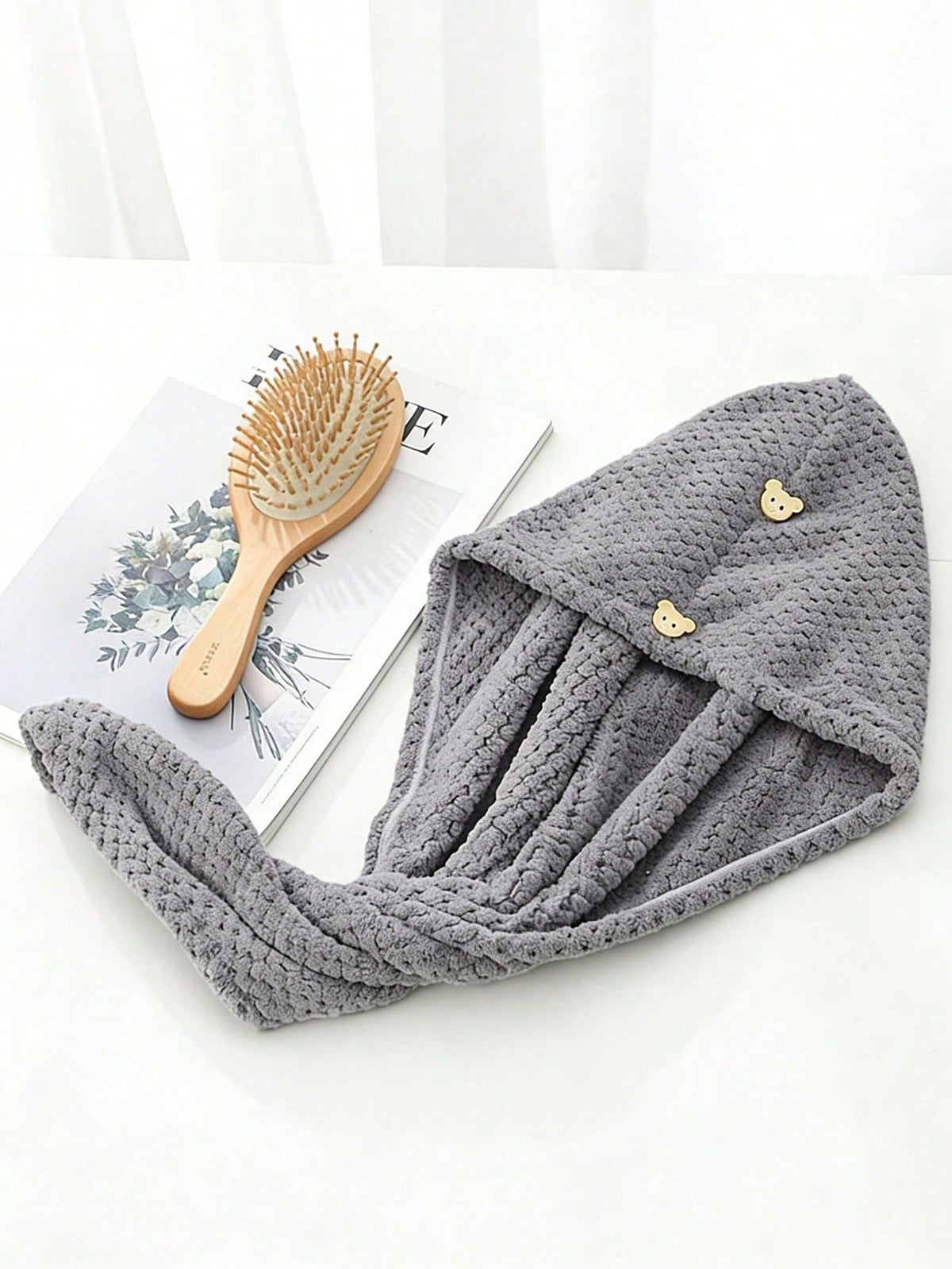 1pc Women's Absorbent Quick-Drying Pineapple Texture Shower Cap, Super Soft Fiber Hair Towel Wrap, Simple Solid Color Bathroom Shower Cap, High Absorbency Hair Drying Towel For Curly Hair, Bathroom Ac