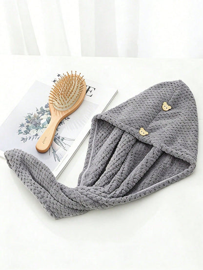 1pc Women's Absorbent Quick-Drying Pineapple Texture Shower Cap, Super Soft Fiber Hair Towel Wrap, Simple Solid Color Bathroom Shower Cap, High Absorbency Hair Drying Towel For Curly Hair, Bathroom Ac