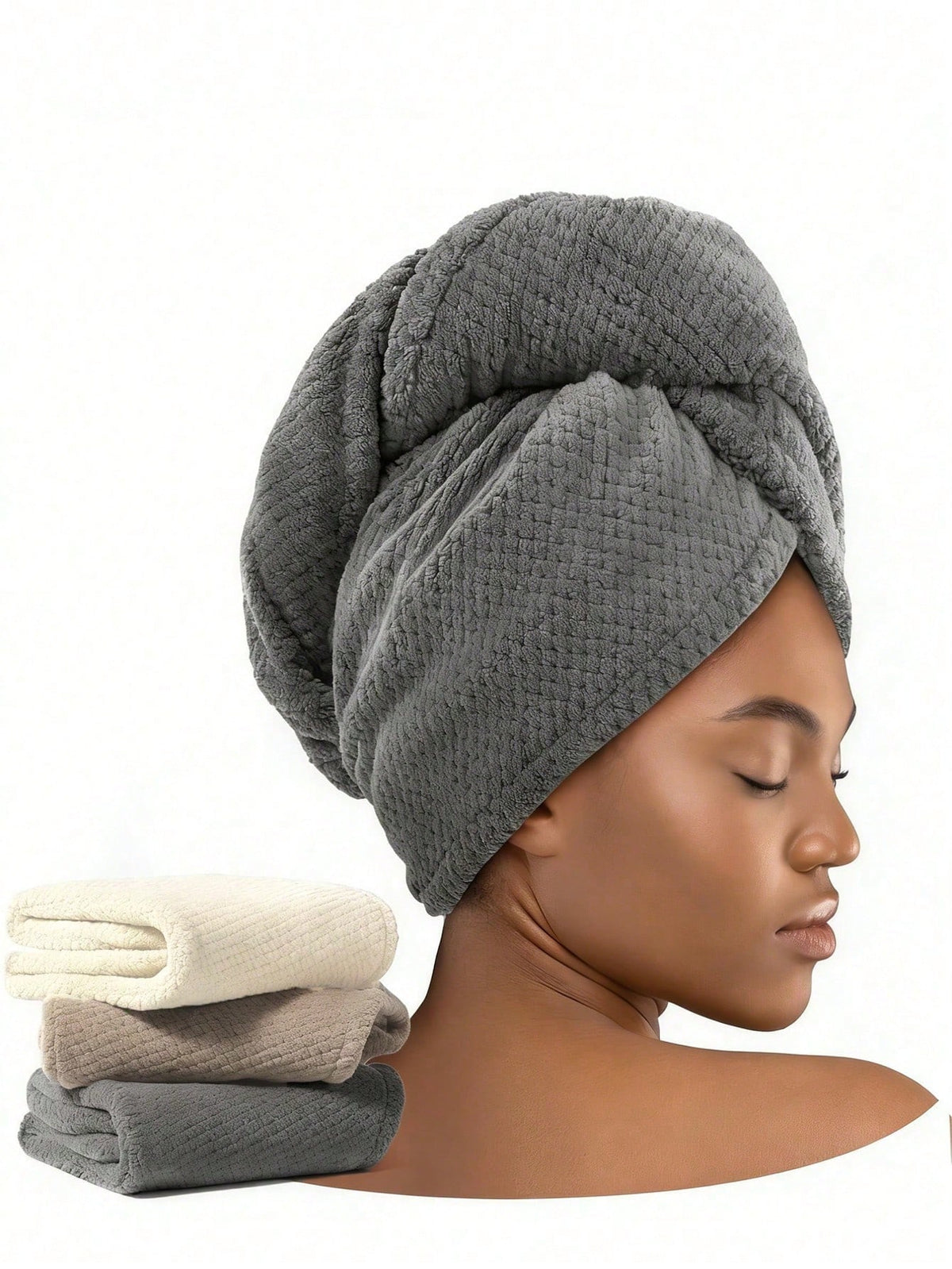 1pc Women's Absorbent Quick-Drying Pineapple Texture Shower Cap, Super Soft Fiber Hair Towel Wrap, Simple Solid Color Bathroom Shower Cap, High Absorbency Hair Drying Towel For Curly Hair, Bathroom Ac
