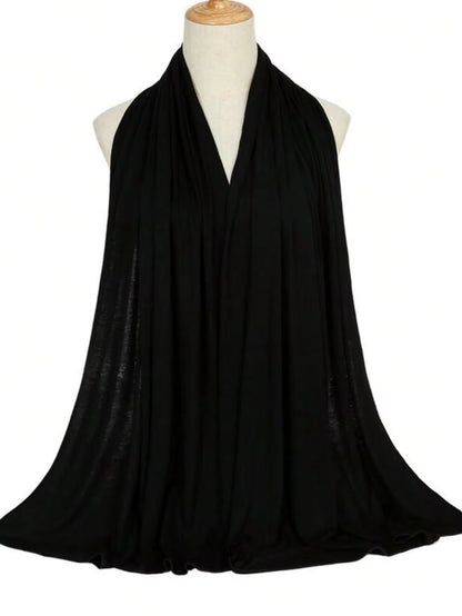 1pc Women's Solid Color Pleated Tassel Scarf, Casual Daily Headscarf Sun Protection Shawl
