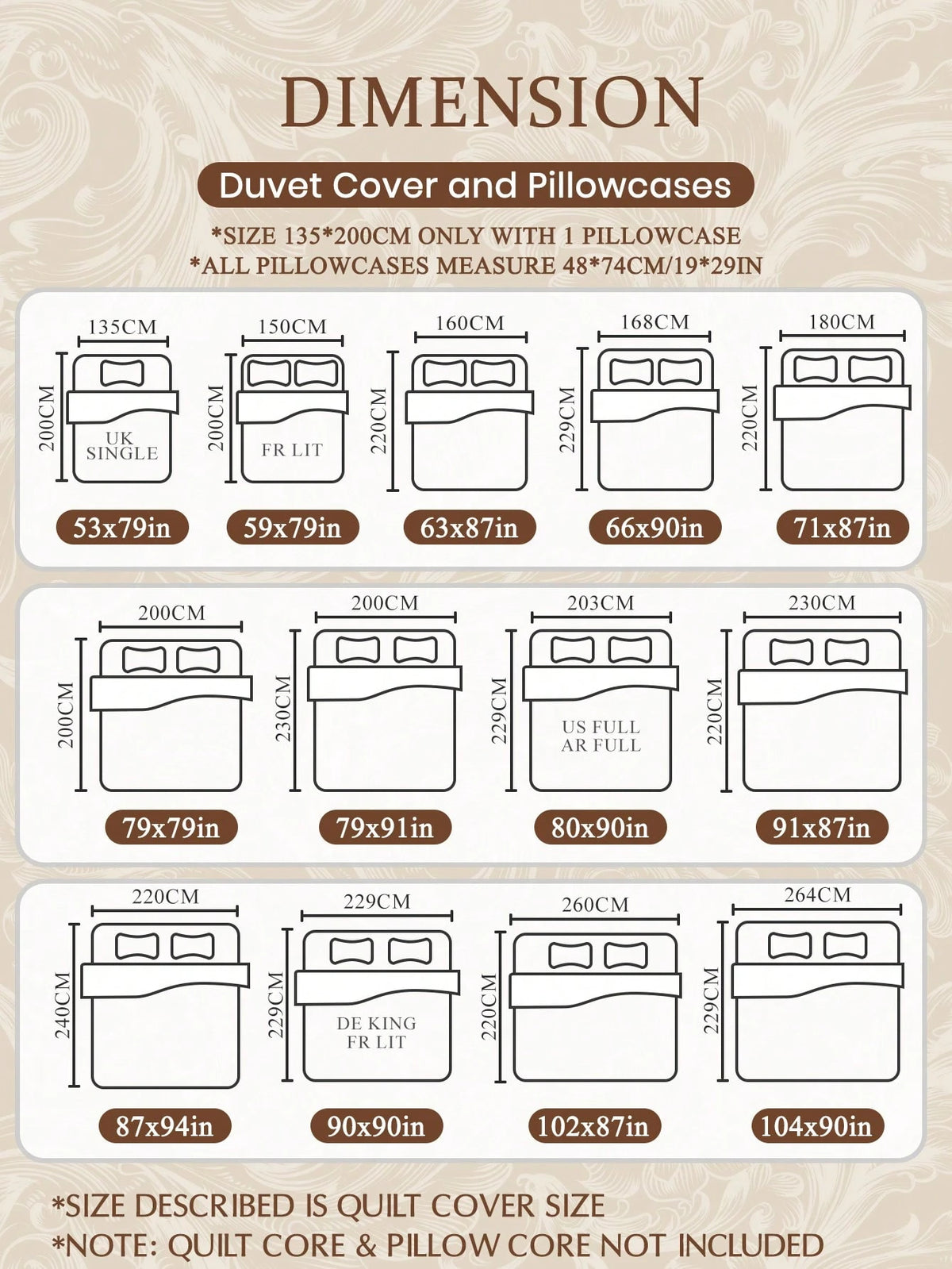 2/3pcs Brown Heart Print Duvet Cover Set, Bedding Set, Comfortable And Breathable, Lightweight And Anti-Pilling, Machine Washable, Room Decor, Bedroom Decor, Dorm Bedding, Suitable For All Seasons, Fi