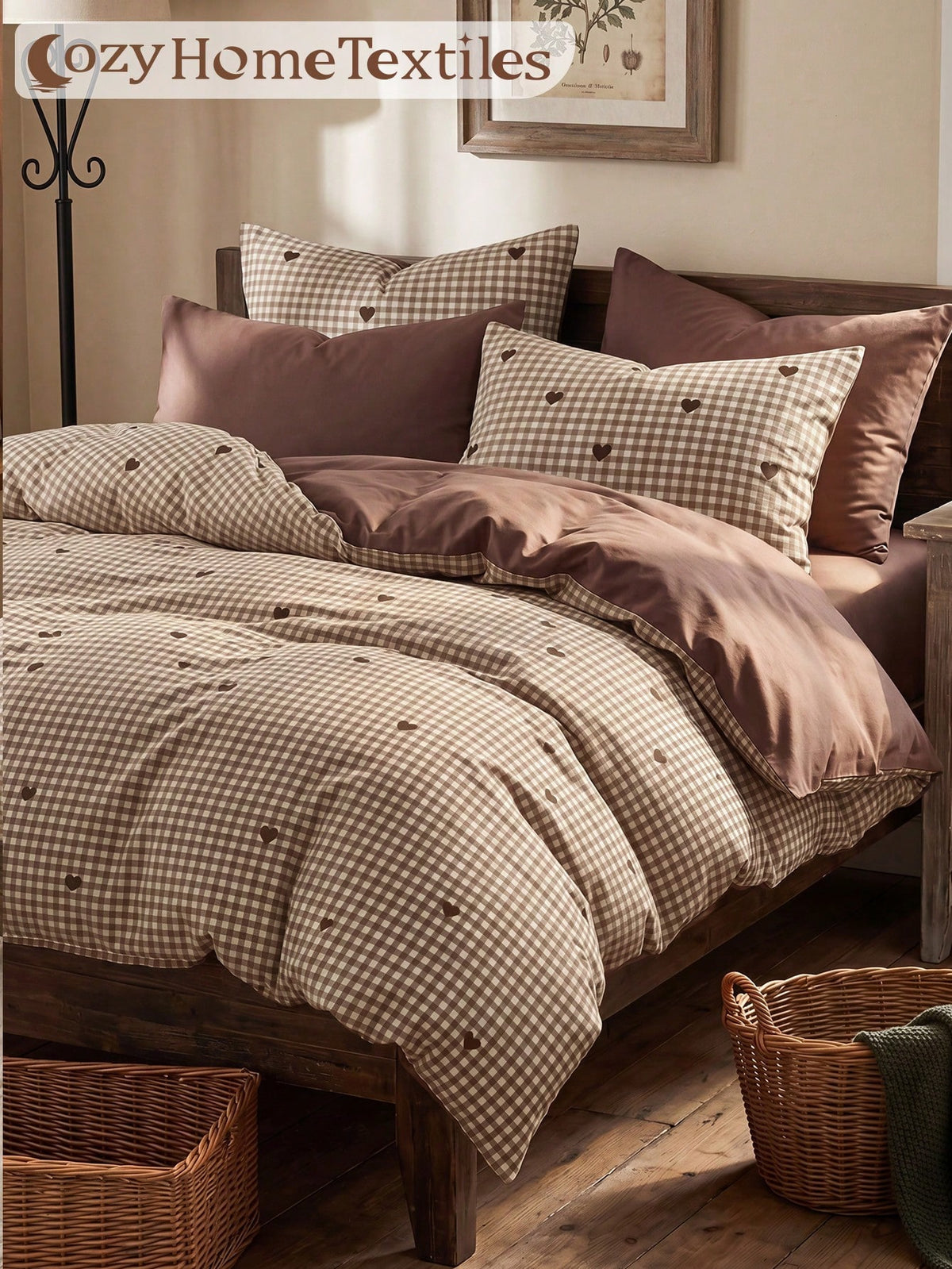 2/3pcs Brown Heart Print Duvet Cover Set, Bedding Set, Comfortable And Breathable, Lightweight And Anti-Pilling, Machine Washable, Room Decor, Bedroom Decor, Dorm Bedding, Suitable For All Seasons, Fi