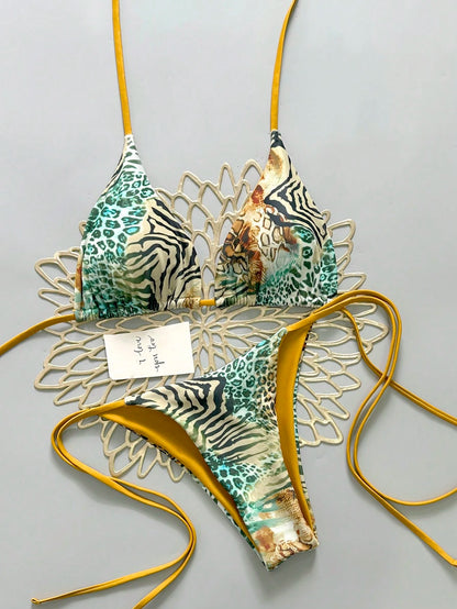 2025 Sexy Leopard Print Bikini Two Pieces Set, Retro Style For Women Summer Vacation Beach