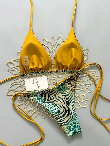 2025 Sexy Leopard Print Bikini Two Pieces Set, Retro Style For Women Summer Vacation Beach