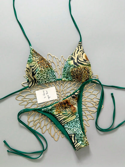 2025 Sexy Leopard Print Bikini Two Pieces Set, Retro Style For Women Summer Vacation Beach