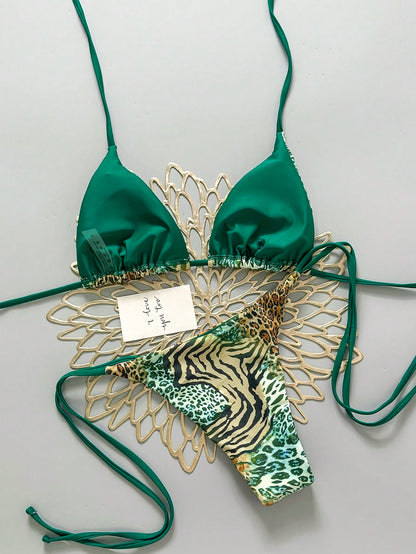 2025 Sexy Leopard Print Bikini Two Pieces Set, Retro Style For Women Summer Vacation Beach