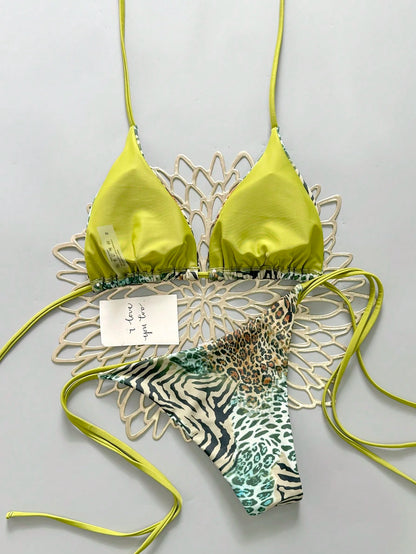 2025 Sexy Vintage Leopard Print Pattern Bikini Two Pieces Swimwear For Women Summer Vacation Beach