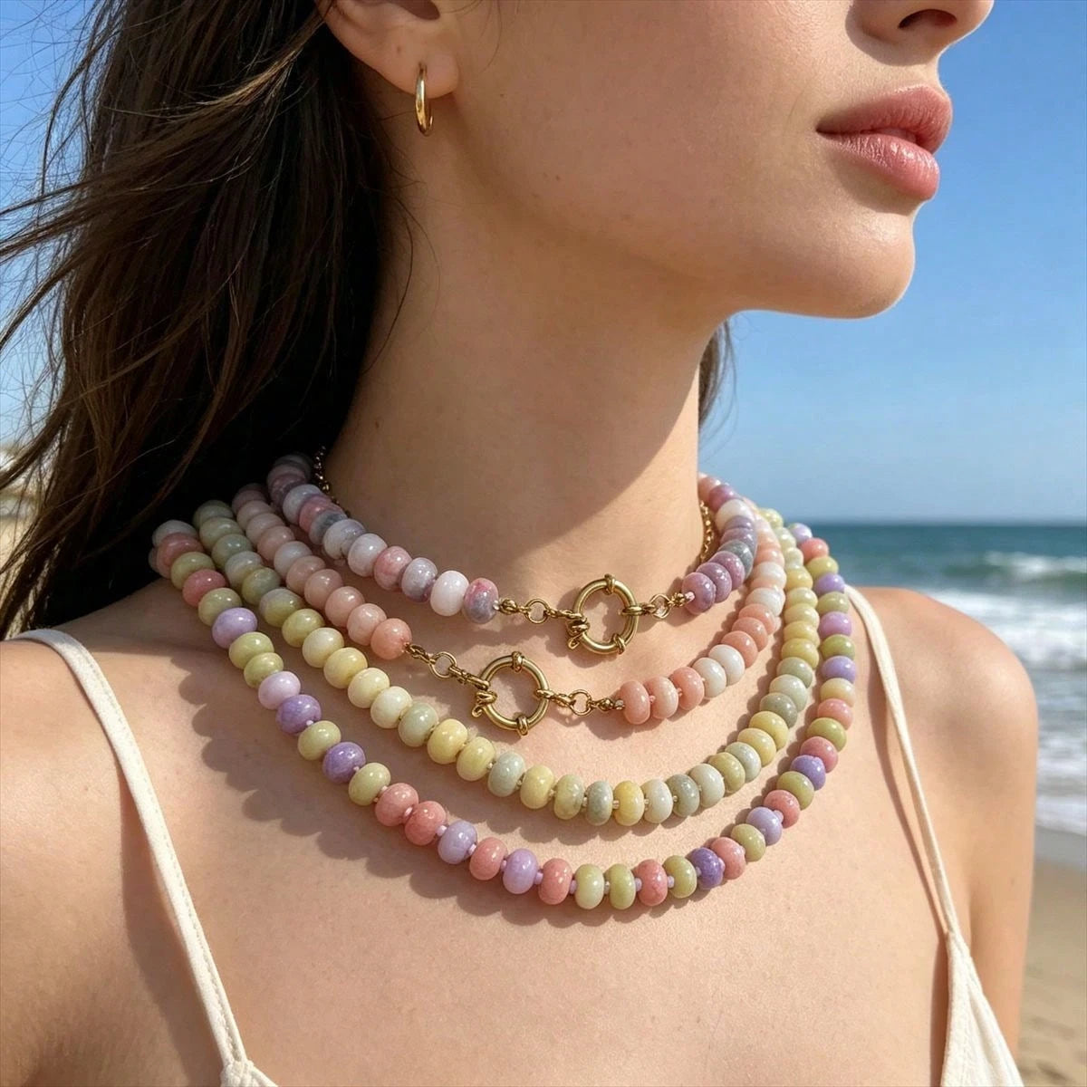 2026 Hot-Selling New Dopamine-Dyed Abacus Bead Handmade Beaded Necklace Candy Color Mixed Beads Clavicle Chain Stainless Steel Sailor Clasp
