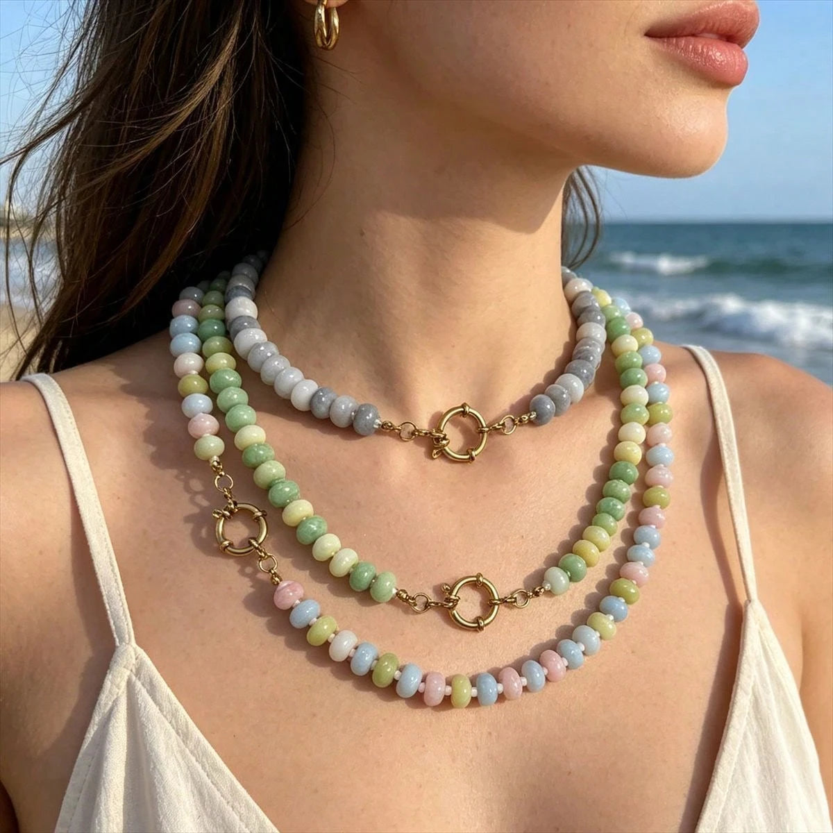 2026 Hot-Selling New Dopamine-Dyed Abacus Bead Handmade Beaded Necklace Candy Color Mixed Beads Clavicle Chain Stainless Steel Sailor Clasp