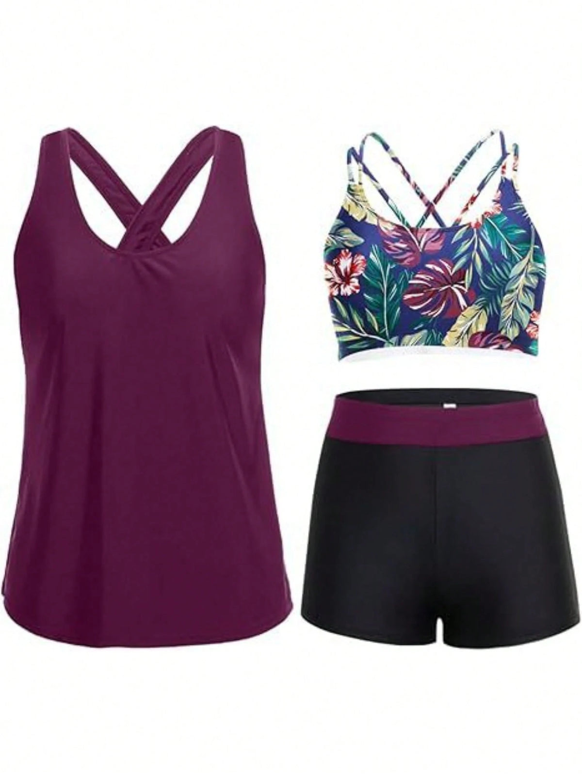 2026 New Arrival Women 3PCS Tankini Set, Double Spaghetti Straps Tummy Control Sexy European Style Beach Swimwear