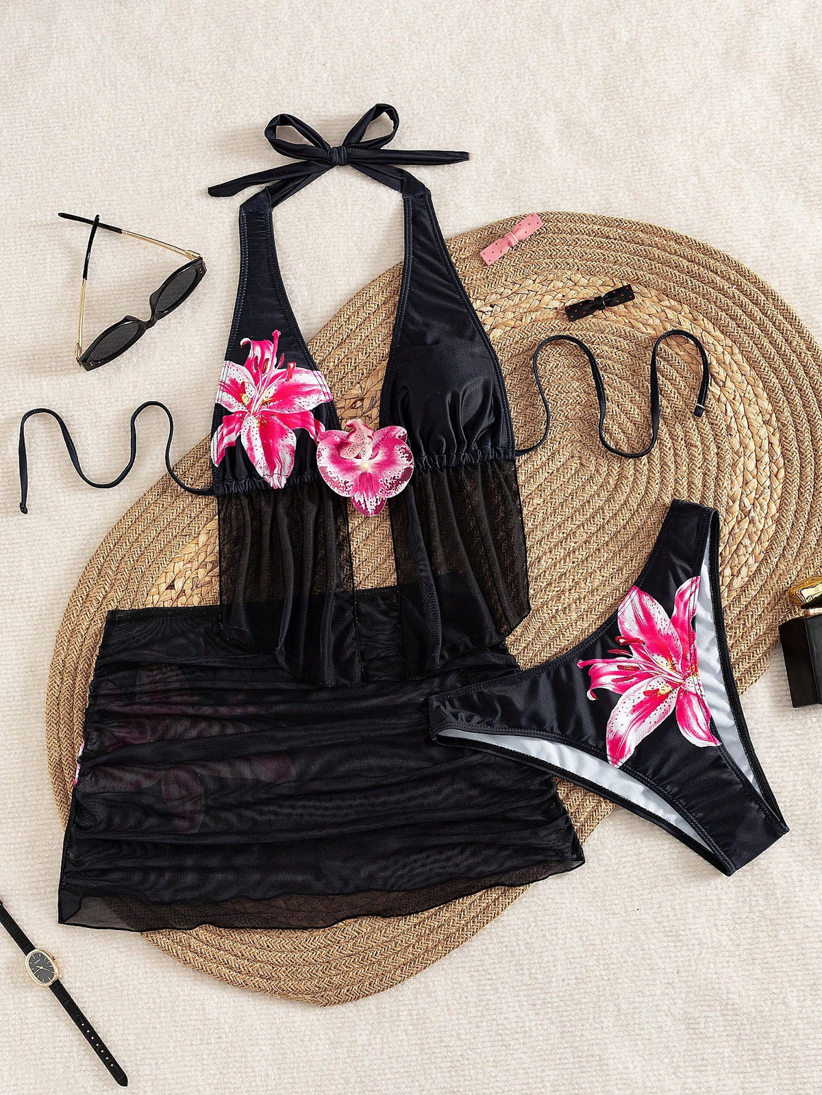 2026 Women's Random Print Spaghetti Strap Sexy Bikini Swimwear Set, Summer Outfit, Elegant, Valentine's Day, Beach, Vacation, Casual, Chic, Summer Set, Summer Holiday Set, Spring, Women's Valentine's
