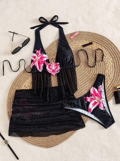 2026 Women's Random Print Spaghetti Strap Sexy Bikini Swimwear Set, Summer Outfit, Elegant, Valentine's Day, Beach, Vacation, Casual, Chic, Summer Set, Summer Holiday Set, Spring, Women's Valentine's