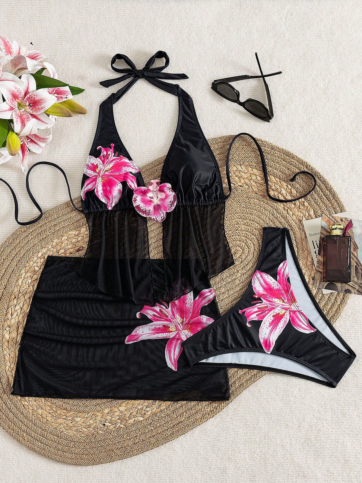 2026 Women's Random Print Spaghetti Strap Sexy Bikini Swimwear Set, Summer Outfit, Elegant, Valentine's Day, Beach, Vacation, Casual, Chic, Summer Set, Summer Holiday Set, Spring, Women's Valentine's