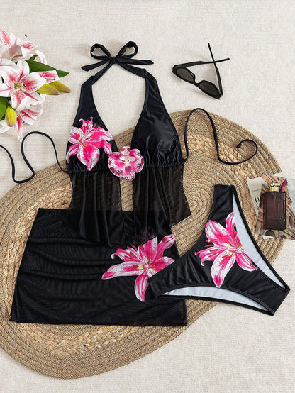 2026 Women's Random Print Spaghetti Strap Sexy Bikini Swimwear Set, Summer Outfit, Elegant, Valentine's Day, Beach, Vacation, Casual, Chic, Summer Set, Summer Holiday Set, Spring, Women's Valentine's