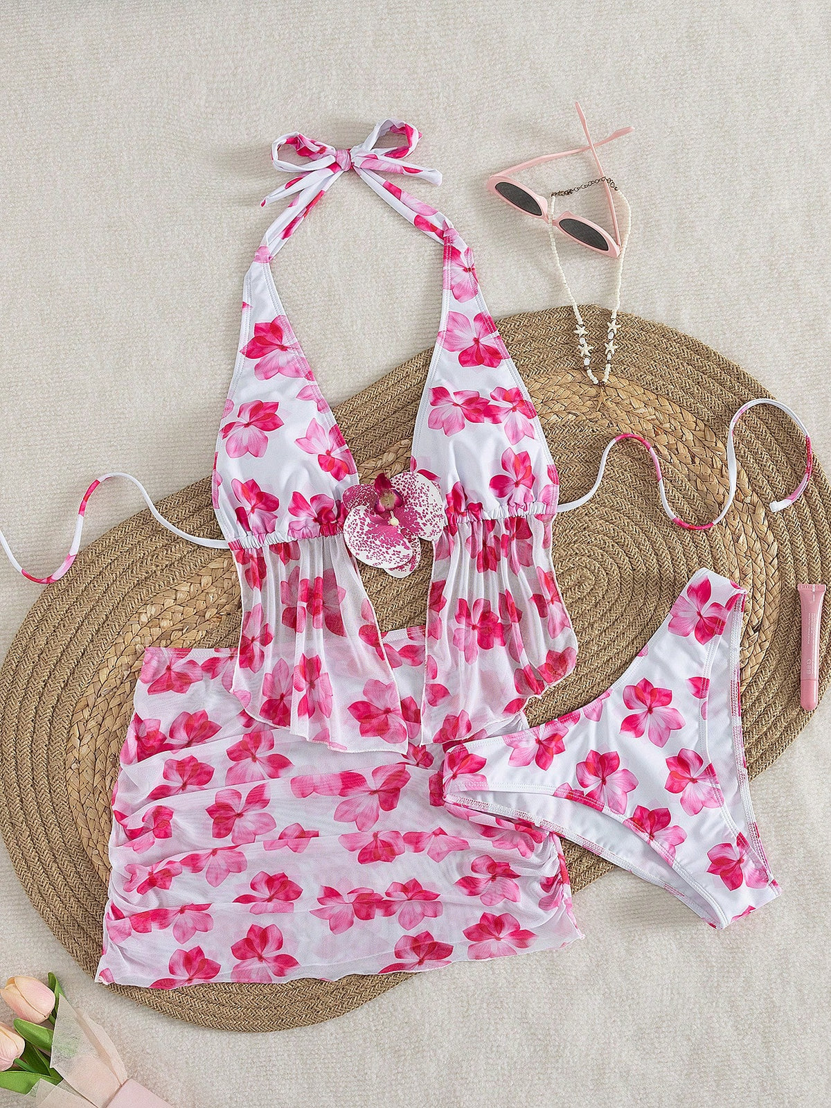 2026 Women's Random Print Spaghetti Strap Sexy Bikini Swimwear Set, Summer Outfit, Elegant, Valentine's Day, Beach, Vacation, Casual, Chic, Summer Set, Summer Holiday Set, Spring, Women's Valentine's