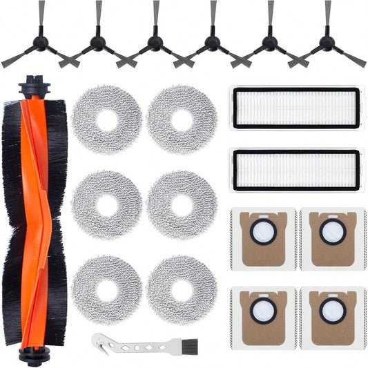 20pcs Robot Vacuum X20 Max/X20 Pro Replacement Parts, Includes 1 Main Brush, 6 Mops, 4 Dust Bags, 2 Filters, 6 Side Brushes