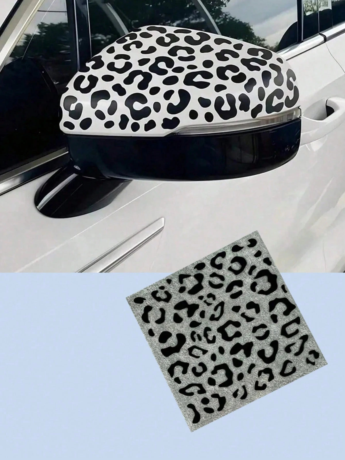 2pcs 5.9*5.9 Inch Metal Reflective Stickers, Leopard Print & Cow Print, Black Geometric Pattern, Waterproof Easy-To-Apply DIY Decals, Suitable For Cars, Rearview Mirrors, Windows, Phones, Bicycles And